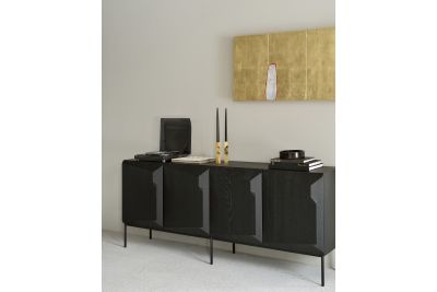 ETHNICRAFT BLACK OAK STAIRS SIDEBOARD-4 DOORS 200x46x80 WITH BLACK METAL LEGS 50438