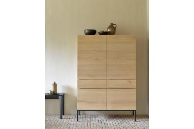 ETHNICRAFT OAK LIGNA CUPBOARD 4 DOORS-2 DRAWERS 110x50x162 WITH BLACK METAL LEGS 51117