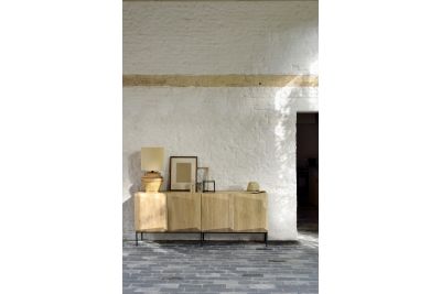 ETHNICRAFT OAK STAIRS SIDEBOARD-4 DOORS 200x46x80 WITH BLACK METAL LEGS 50764