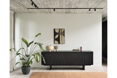 ETHNICRAFT TEAK MOSAIC SIDEBOARD-4DOORS 227x45x82 WITH SOLID MAHOGANY DOOR PANEL ORNAMENTS 10071