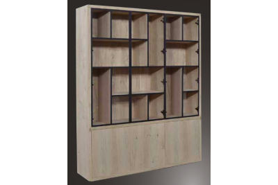 EGK098 Glaskast eiken rustiek PUUR/DUNE 3drs eiken/ 3drs metaal versprongen (230x183x40 cm) 