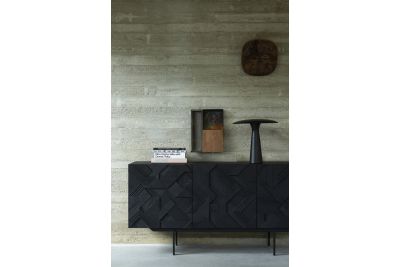 ETHNICRAFT GRAPHIC SIDEBOARD-3 DOORS 168x45x80 WITH VENEER FRONT PANEL AND BLACK METAL LEGS  10062