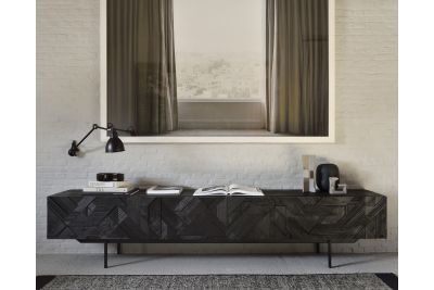 ETHNICRAFT GRAPHIC TV CUPBOARD 1DOOR-2DRAWERS 240x45x51 WITH TEAK VENEER PANEL AND METAL LEGS 10064