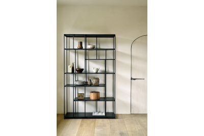 ETHNICRAFT ZWART TEAK STUDIO REK 120x40x205 - ZWART METALEN FRAME 10081