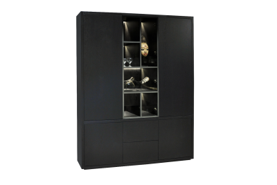 EGK088 Glaskast eiken rustiek PUUR/DUNE 4drs 2la eiken/ 1drs metaal versprongen 230x183x40 