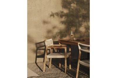 ETHNICRAFT JACK WOVEN OUTDOOR DINING CHAIR TEAK BEIGE CORD WITH ARMS 10224