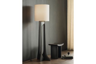 FLOW FLOORLAMP ETHNICRAFT 26971 VARNISHED MAHOGANY - ROSE BROWN BEIGE FABRIC 50 x 48 x 176 CM