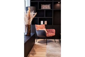 Tulp fauteuil leer/stofcombinatie