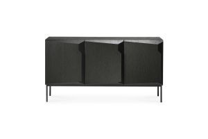 ETHNICRAFT BLACK OAK STAIRS SIDEBOARD-3 DOORS 150x46x80 WITH BLACK METAL LEGS 50437