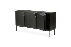 ETHNICRAFT BLACK OAK STAIRS SIDEBOARD-3 DOORS 150x46x80 WITH BLACK METAL LEGS 50437