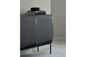 ETHNICRAFT BLACK OAK STAIRS SIDEBOARD-3 DOORS 150x46x80 WITH BLACK METAL LEGS 50437