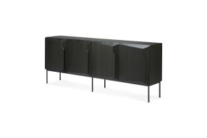 ETHNICRAFT BLACK OAK STAIRS SIDEBOARD-4 DOORS 200x46x80 WITH BLACK METAL LEGS 50438