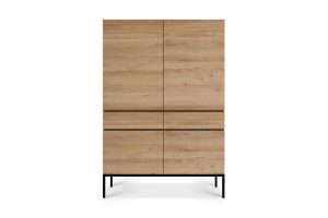 ETHNICRAFT OAK LIGNA CUPBOARD 4 DOORS-2 DRAWERS 110x50x162 WITH BLACK METAL LEGS 51117