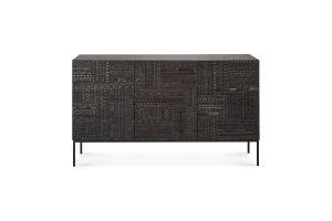 ETHNICRAFT DARK TEAK TABWA SIDEBOARD-3 DOORS 150x45x85 WITH A VENEER FRAME AND BLACK METAL LEGS12188
