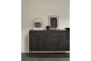 ETHNICRAFT DARK TEAK TABWA SIDEBOARD-3 DOORS 150x45x85 WITH A VENEER FRAME AND BLACK METAL LEGS12188