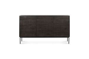 ETHNICRAFT DARK TEAK GROOVES SIDEBOARD-3 DOORS 152x45x87 WITH BLACK METAL LEGS 12252