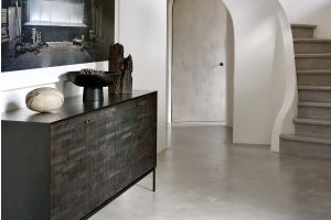 ETHNICRAFT DARK TEAK GROOVES SIDEBOARD-3 DOORS 152x45x87 WITH BLACK METAL LEGS 12252