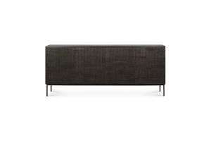 ETHNICRAFT DARK TEAK GROOVES SIDEBOARD-4 DOORS 202x45x87 WITH BLACK METAL LEGS 12253