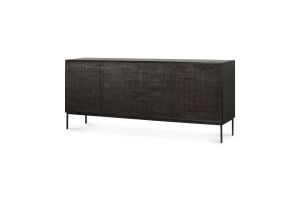 ETHNICRAFT DARK TEAK GROOVES SIDEBOARD-4 DOORS 202x45x87 WITH BLACK METAL LEGS 12253
