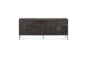 ETHNICRAFT DARK TEAK TABWA SIDEBOARD-4 DOORS 200x45x85 WITH VENEER FRAME AND BLACK METAL LEGS 12189
