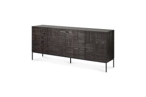 ETHNICRAFT DARK TEAK TABWA SIDEBOARD-4 DOORS 200x45x85 WITH VENEER FRAME AND BLACK METAL LEGS 12189