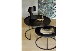 ETHNICRAFT TRAY ROUND COFFEE TABLE SET 
62 x 62 x 31 / 93 x 93 x 38 