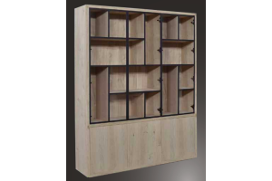 EGK098 Glaskast eiken rustiek PUUR/DUNE 3drs eiken/ 3drs metaal versprongen (230x183x40 cm) 