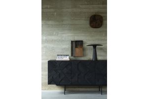 ETHNICRAFT GRAPHIC SIDEBOARD-3 DOORS 168x45x80 WITH VENEER FRONT PANEL AND BLACK METAL LEGS  10062