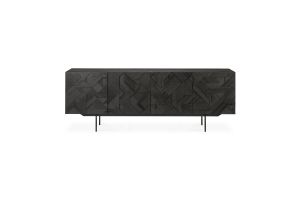 ETHNICRAFT GRAPHIC SIDEBOARD-4 DOORS 224x45x80 WITH VENEER FRONT PANEL AND BLACK METAL LEGS 10061
