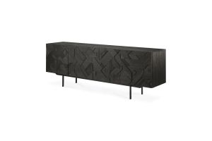 ETHNICRAFT GRAPHIC SIDEBOARD-4 DOORS 224x45x80 WITH VENEER FRONT PANEL AND BLACK METAL LEGS 10061