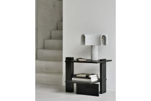 ETHNICRAFT TEAK ABSTRACT BLACK SIDE TABLE 56x52x49