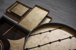 ETHNICRAFT GOLD LEAF DOTS TRAY - GLASS - 48x48x4