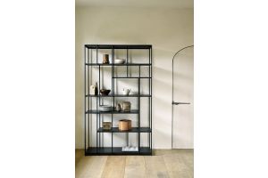 ETHNICRAFT ZWART TEAK STUDIO REK 120x40x205 - ZWART METALEN FRAME 10081