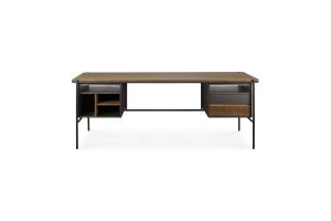 ETHNICRAFT OSCAR BUREAU MET 2 LADES TEAK 200X90X76 | ZWART METALEN ONDERSTEL