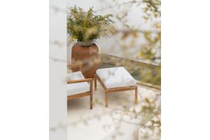 ETHNICRAFT JACK OUTDOOR VOETENBANK TEAK | OFF WHITE KUSSEN | ZITHOOGTE 40 CM | 71X54X40