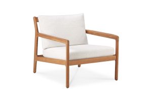 ETHNICRAFT JACK OUTDOOR LOUNGE STOEL TEAK | OFF WHITE KUSSEN | ZITHOOGTE 40 CM | 76X90X73