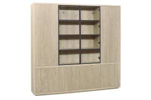 EGK095 Glaskast eiken rustiek PUUR/DUNE 6drs eiken/ 2drs metaal (230x241x40 cm) 