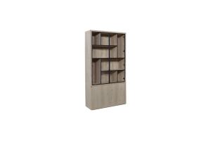  Glaskast eiken rustiek PUUR/DUNE 2drs eiken/ 2drs metaal versprongen EGK097