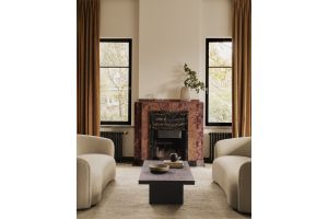 GROOVES COFFEE TABLE - VARNISHED TEAK - OFF BLACK - RECTANGULAR 140 x 110 x 34	     12256