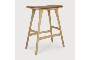 OSSO COUNTER STOOL - VARNISHED OAK - COGNAC LEATHER 57 x 33 x 69	