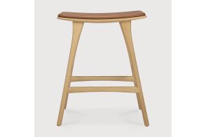 OSSO COUNTER STOOL - VARNISHED OAK - COGNAC LEATHER 57 x 33 x 69	
