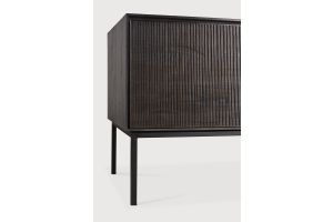 GROOVES TV CUPBOARD - VARNISHED TEAK - OFF BLACK - 1 FILP-DOWN DOOR - 2 DRAWERS 242 x 45 x 53	 12254