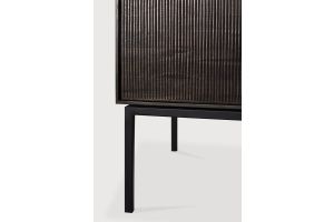 GROOVES TV CUPBOARD - VARNISHED TEAK - OFF BLACK - 1 FILP-DOWN DOOR - 2 DRAWERS 242 x 45 x 53	 12254