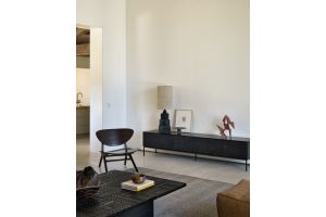 GROOVES TV CUPBOARD - VARNISHED TEAK - OFF BLACK - 1 FILP-DOWN DOOR - 2 DRAWERS 242 x 45 x 53	 12254