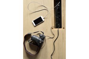 GEOMETRIC MEETING TABLE - VARNISHED OAK - RECTANGULAR - WITH WIRE MANAGMENT BOXES 53061