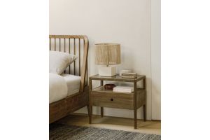 SPINDLE BEDSIDE TABLE - RECLAIMED TEAK - 1 DRAWER 55 x 35 x 52	14175