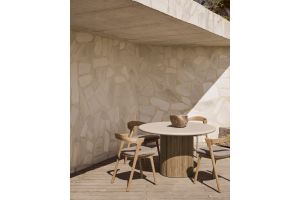 ROLLER MAX OUTDOOR TABLE - VARNISHED CONCRETE TOP - RECLAIMED TEAK BASE - LIGHT GREY - Ø125CM 11216