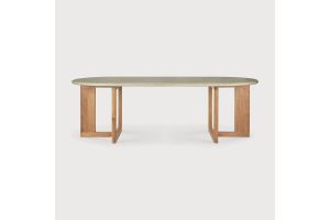 TRESTLE OUTDOOR DINING TABLE - VARNISHED CONCRETE TOP - RECLAIMED TEAK BASE - LIGHT GREY - OBLONG  