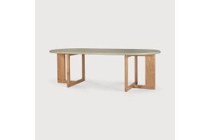 TRESTLE OUTDOOR DINING TABLE - VARNISHED CONCRETE TOP - RECLAIMED TEAK BASE - LIGHT GREY - OBLONG  