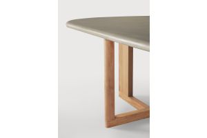 TRESTLE OUTDOOR DINING TABLE - VARNISHED CONCRETE TOP - RECLAIMED TEAK BASE - LIGHT GREY - OBLONG  